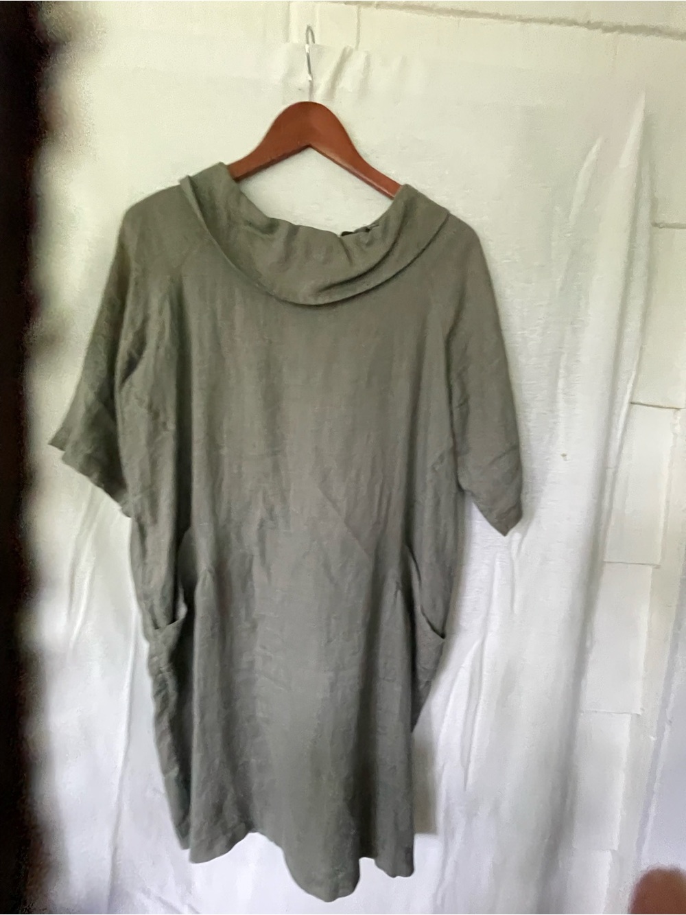 Piazza Del Tempio Natural Linen Dress Shell Button   Lagenlook Pockets  Italy M
